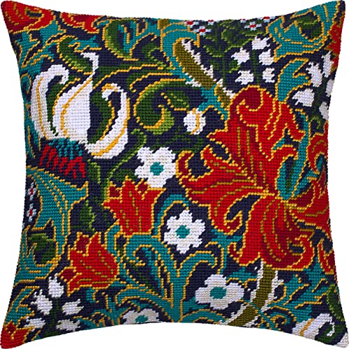 Brvsk Goldene Lilie. Needlepoint Set mit bedruckter Gobelin (40 × 40 cm) Kissenset mit Stickerei für kreative Inneneinrichtung Handarbeitsset für erwachsene Anfänger von Brvsk