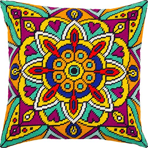 Brvsk Indisches Stickset für Erwachsene und Anfänger – Mandala 40,6 x 40,6 cm mit klarem, präzisem gedrucktem Design auf Baumwoll-Leinen; inklusive 2 Nadeln, Garn und leicht lesbarer Tabelle von Brvsk