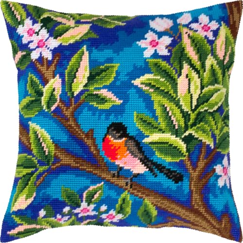 Brvsk Vogel-Nadelspitzen-Set für Erwachsene und Anfänger, Gimpel Baum von John Henry Dearle, 40,6 x 40,6 cm, mit klarem, präzisem Druckdesign auf Baumwollleinwand; inklusive 2 Nadeln, Garn und gut von Brvsk