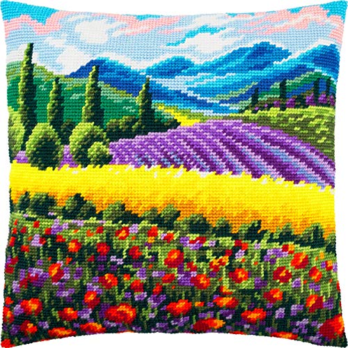 Brwsk, Provence. Gestempeltes Kreuzstich Kissen mit bedruckter Gobelin (40 × 40 cm) Kissenset mit gestempeltem Kreuzstich für kreative Inneneinrichtung Handarbeitsset für erwachsene Anfänger von Brvsk