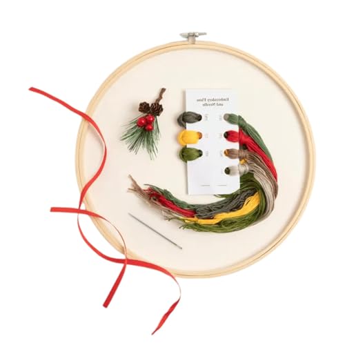 Bsbkoj Christmas Countdown Embroidery Kit, Hand Embroidery Kit with Thread Hoop, 25 Days Countdown Handmade Snow Covered House, Perfect Crafts for Adult Beginners, Holiday Decorations von Bsbkoj