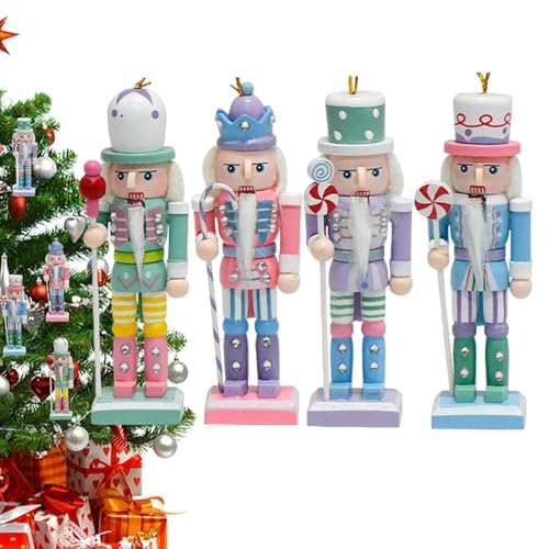 Bsbkoj Nutcracker Soldier Ornaments | 4-teiliges Holzfiguren-Set | 12,7 cm (5 Zoll) bunte Tischdekoration | perfekt für Feiertage und Festivalfeiern, Feiertage von Bsbkoj