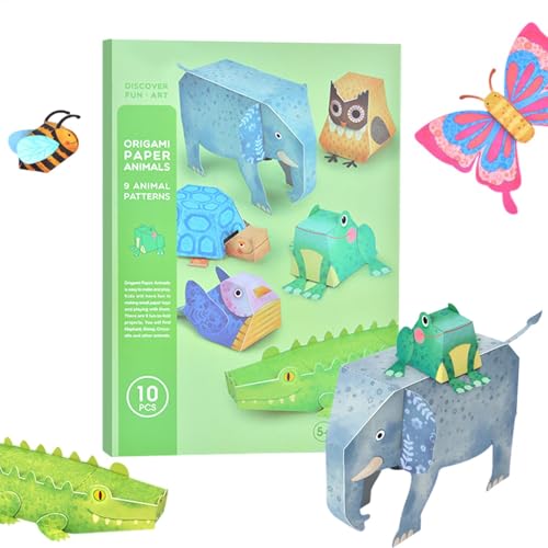 Bsbkoj Papierfalt-Bastelsets, 3D-Tier-Faltpapier-Kit, einfache Papierfaltkunst, pädagogisches Handwerk, Vorschul-Papierhandwerk, Tierhandwerk, Papierkunst für und Mädchen von Bsbkoj