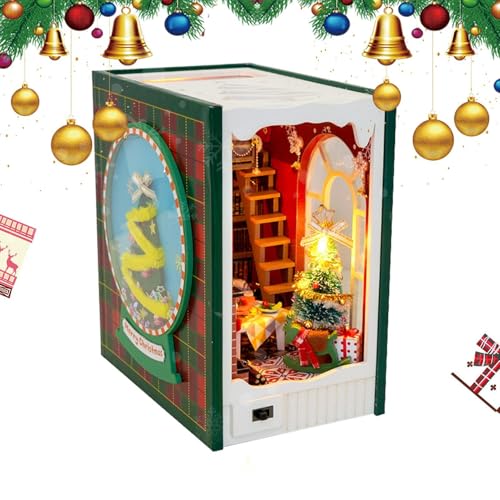 Bücherregal-Einsatz, Weihnachtspuppenhäuser, Miniatur-Buchecke aus, kreative Buchecken-Dekoration, Puppenhaus-Bücherregal-, LED-Licht-Bucheinsatz, skurrile Regalakzente, detaillierte von Bsbkoj