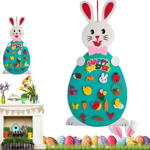 Felt Easter Bunny Decorations, Rabbit & Carrot Felt Set with Detachable Ornaments, Large Easter Themed Wall Hanging, Festive Holiday Decor for Celebrations, 37.4x18.5 Inches von Bsbkoj