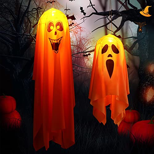 2 Stück Halloween Geist Hängende Anhänger,Halloween Aufhängen Geister Mit Led Lichtern,Halloween Deko Geist,Halloween Windsäcke Geist Hängen Geistergesicht Mit Lichter,Garten Aufblasbar (Stil-D) von Bseical