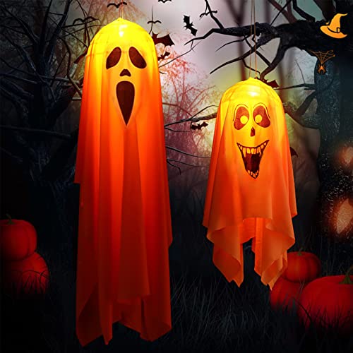 2 Stück Halloween Geist Hängende Anhänger,Halloween Aufhängen Geister Mit Led Lichtern,Halloween Deko Geist,Halloween Windsäcke Geist Hängen Geistergesicht Mit Lichter,Halloween Deko Garten Aufblasbar von Bseical