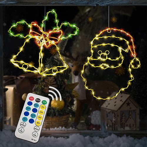 2 Stück Weihnachtsbeleuchtung Fenster Bunt, LED Lichterkette mit Timer & Fernbedienung, Weihnachtsdeko Amerikanisch Innen, Weihnachten Deko Beleuchtet Fensterbeleuchtung Elektrisch Fensterdeko Hängend von Bseical