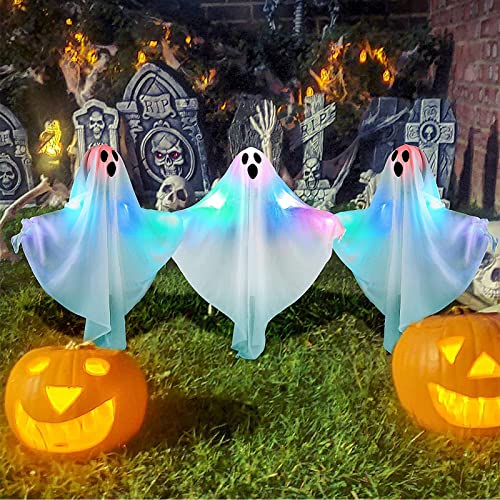 3 Stück Halloween Geister Gartenpfähle Dekoration,Halloween Deko Outdoor,Halloween Geisterlichter,Halloween Geist Geisterpfähle Mit Led Licht,Led Beleuchtete Geisterpfähle Für Rasenhof Party Dekor von Bseical