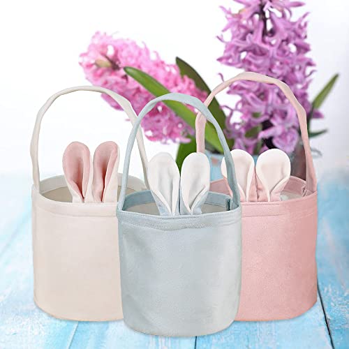 Bseical 3 Stücke Osterhasen Taschen,Osterhasen Körbe Für Kinder Eiersuche,Geschenktaschen Ostern,Osterkorb Mit Ohren,Tragetasche Ostern,Osterhasen Korb Taschen,Ostern Candy Geschenk Taschen (A) von Bseical