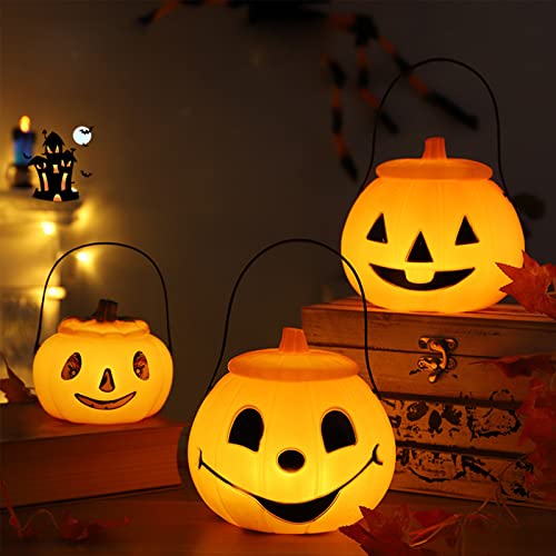 Halloween Sammeltasche, Halloween Süßigkeiten Eimer, Kürbis Eimer Halloween Korb Für Süßigkeiten, Laterne Halloween Pumpkin Light Teelichter Halloween Deko Led Kerzen Elektrisch Bucket Basket Beutel von Bseical