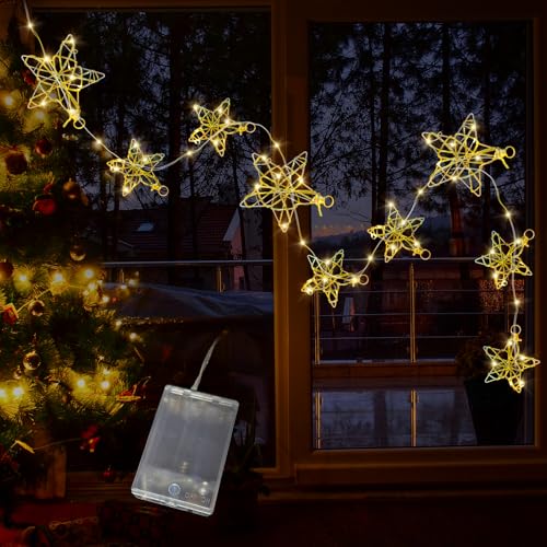 LED Lichterkette Sterne 9 Sterne Weihnachtsbeleuchtung Fenster Lichtervorhang Innen Lichterketten Vorhang Lichter Weihnachtsdeko für Fenster,Hochzeit,Balkon,Schlafzimmer (A) von Bseical