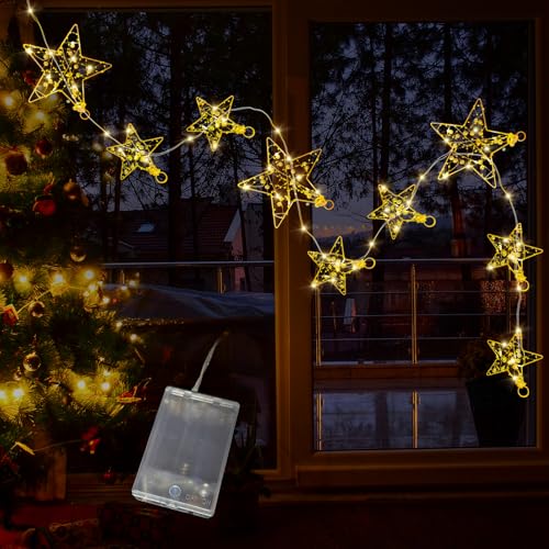 LED Lichterkette Sterne 9 Sterne Weihnachtsbeleuchtung Fenster Lichtervorhang Innen Lichterketten Vorhang Lichter Weihnachtsdeko für Fenster,Hochzeit,Balkon,Schlafzimmer (B) von Bseical