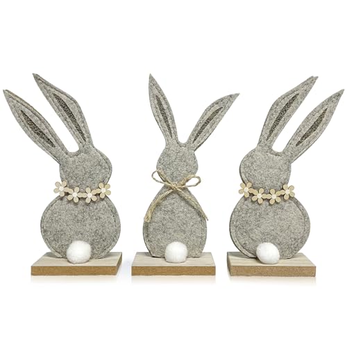 Osterhasen Deko Groß Filz, Osterdeko Holz Figuren Hase, Ostern Deko Tisch Set, Ostern Dekoration Innen, Osterdeko Modern Niedliche, Deko zum Hinstellen Aufsteller für Garten Spring Natürlich Holzhase von Bseical