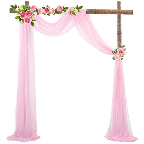 Querbehang 70*550cm, Hochzeitsbogen Vorhang Deko, Hochzeit Vorhang Chiffon Stoff, Vorhänge Hochzeit Bogen, Vorhang Organza Stoff Tüll Dekorationen Party Hintergrund Traubogen Dekostoff (Rosa) von Bseical