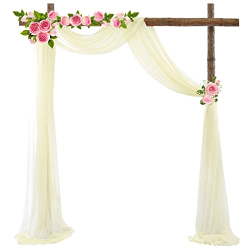 Querbehang 70 * 550cm, Hochzeitsbogen Vorhang Deko, Hochzeit Vorhang Chiffon Stoff, Vorhänge Hochzeit Bogen, Vorhang Organza Stoff Tüll Dekorationen Party Hintergrund Traubogen Dekostoff (Beige) von Bseical