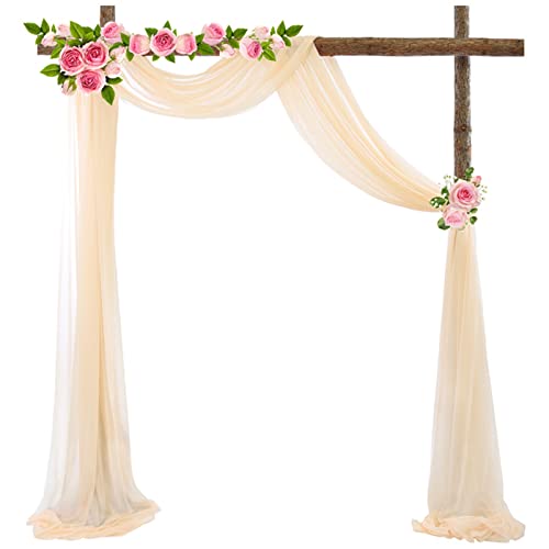 Querbehang 70*550cm, Hochzeitsbogen Vorhang Deko, Hochzeit Vorhang Chiffon Stoff, Vorhänge Hochzeit Bogen, Vorhang Organza Stoff Tüll Dekorationen Party Hintergrund Traubogen Dekostoff (Champagner) von Bseical