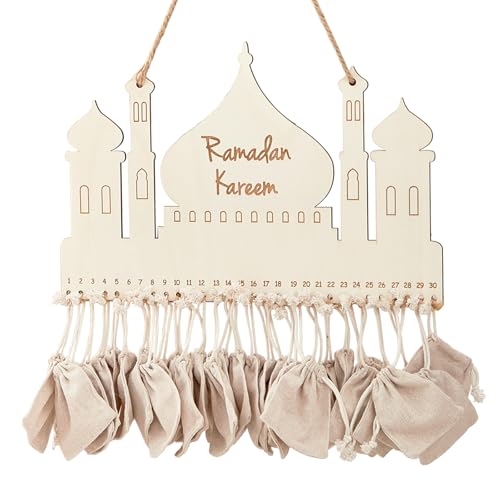 Ramadan Kalender mit 30 Stofftüte, Ramadankalender zum Befüllen, Ramadan Mubarak Dekoration, Ramadan Adventskalender Holz, Ramazan Deko Hängend, Eid Geschenke Kinder Wandkalender für Wand Tür Fenster von Bseical