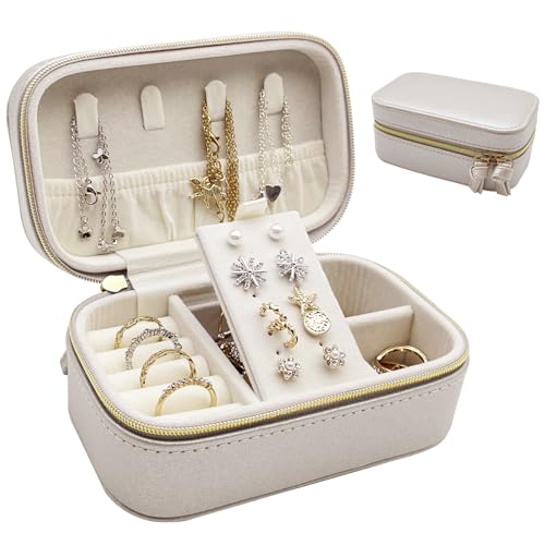 SchmuckkäStchen MäDchen, Schmuckaufbewahrung Reise Leder, Schmuck Organizer Mit ReißVerschluss, Schmuckbox, Schmuckschatulle, Geschenkidee, Schmuckkasten FüR Uhren, Ringe Ohrringe Halsketten (Silber) von Bseical