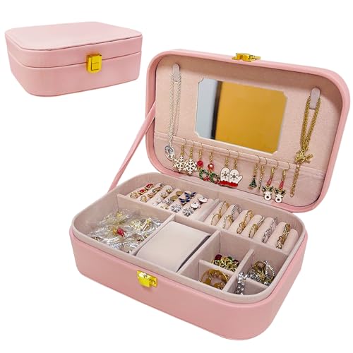 Schmuckkästchen,Schmuckbox Reise,Schmuckaufbewahrung Ohrringe,PU-Leder Schmuckkoffer Schmuckkassette,Für Ringe,Ohrringe,Halskette Und Uhren,Schmuckschatulle Für Mama Freund Gattin (Rosa) von Bseical