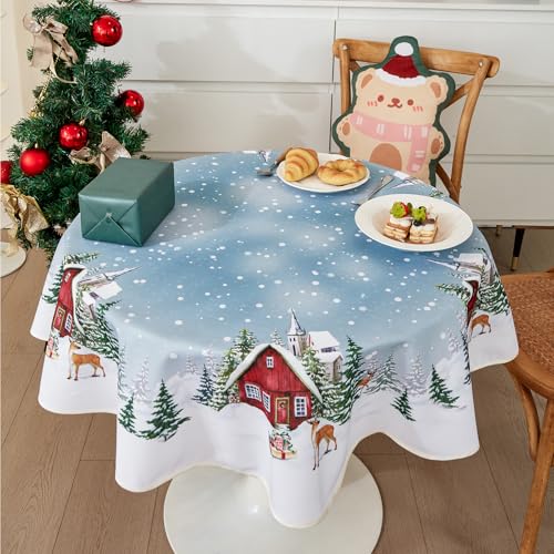 Tischdecke Weihnachten Weihnachtstischdecke Abwaschbar Weihnachtsdeckchen Christmas Table Cloth Garten Tischdecke Wachstuch Rund Oval Eckig Indoor (Blau, Eckig 100 x 140 cm) von Bseical