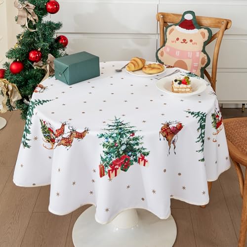 Tischdecke Weihnachten Weihnachtstischdecke Abwaschbar Weihnachtsdeckchen Christmas Table Cloth Garten Tischdecke Wachstuch Rund Oval Eckig Indoor (Weiß, Eckig 140 x 240 cm) von Bseical