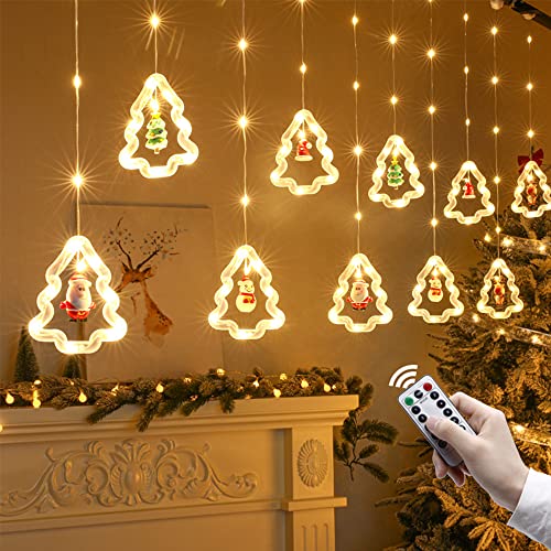 Weihnachtsbeleuchtung Fenster Led Mit Timer, Lichtervorhang Fenster Weihnachten Innen, Weihnachtsdeko Amerikanisch Fensterdeko Lichterkette Weihnachtslichter Hauswand Batteriebetrieben 3m (Baum) von Bseical