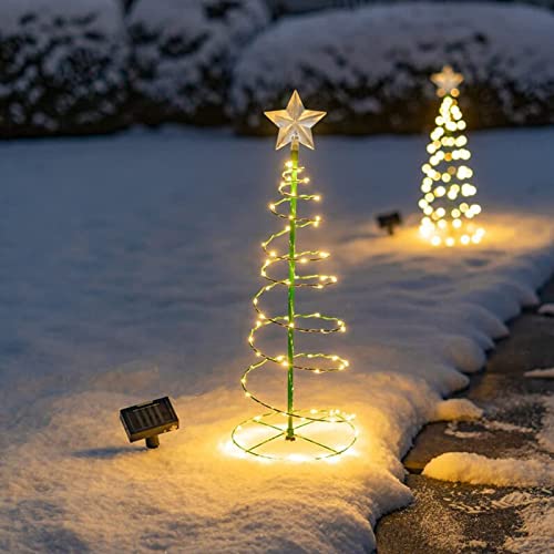 Weihnachtsbeleuchtung Solar Außen,Solar Lichterkette Weihnachten,Metall Spirale Solar Christbaumbeleuchtung,IP44 Wasserdicht Weihnachtsdeko Für Garten,Christbaum Lichterkette Mit Sterne (Warmweiß) von Bseical