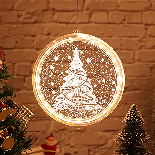 Weihnachtsbeleuchtung im Fenster, LED-Weihnachtsbeleuchtung im Innenbereich, batteriebetrieben, 3D-Weihnachtsbeleuchtung im Freien, für Hochzeit Gartenparty Home Schlafzimmer (Weihnachtsbaum, 24cm) von Bseical