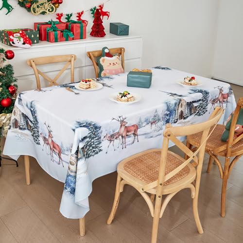 Weihnachtstischdecke, Tischdecke Weihnachten, Weihnachtsdeko Tisch Saisonnal Winter Tischdecke Küche Weihnachtsdecken für Tisch Dekoration Drinnen Party Dekor Abwaschbar (Elch, 100 * 140cm) von Bseical