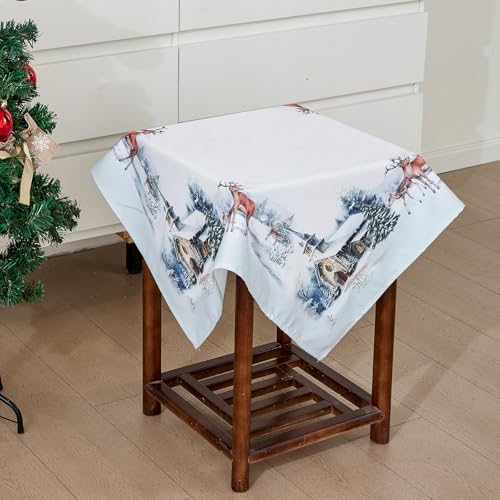 Weihnachtstischdecke, Tischdecke Weihnachten, Weihnachtsdeko Tisch Saisonnal Winter Tischdecke Küche Weihnachtsdecken für Tisch Dekoration Drinnen Party Dekor Abwaschbar (Elch, 85 * 85cm) von Bseical