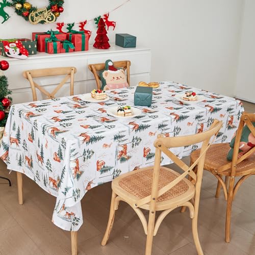 Weihnachtstischdecke, Tischdecke Weihnachten, Weihnachtsdeko Tisch Saisonnal Winter Tischdecke Küche Weihnachtsdecken für Tisch Dekoration Drinnen Party Dekor Abwaschbar (Kiefern, 100 * 140cm) von Bseical