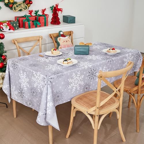 Weihnachtstischdecke, Tischdecke Weihnachten, Weihnachtsdeko Tisch Saisonnal Winter Tischdecke Küche Weihnachtsdecken für Tisch Dekoration Drinnen Party Dekor Abwaschbar (Schneeflocken, 100 * 140cm) von Bseical