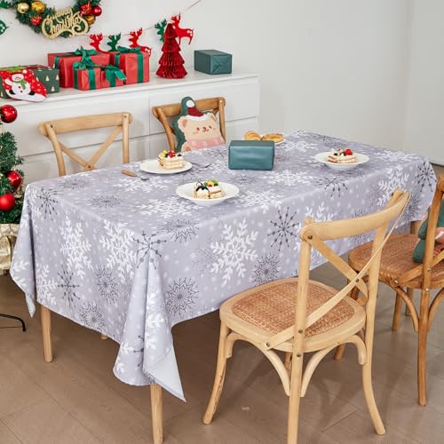 Weihnachtstischdecke, Tischdecke Weihnachten, Weihnachtsdeko Tisch Saisonnal Winter Tischdecke Küche Weihnachtsdecken für Tisch Dekoration Drinnen Party Dekor Abwaschbar (Schneeflocken, 140 * 240cm) von Bseical