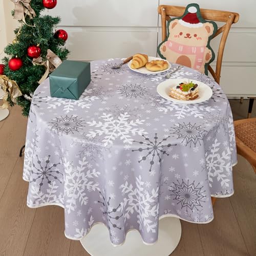 Weihnachtstischdecke, Tischdecke Weihnachten, Weihnachtsdeko Tisch Saisonnal Winter Tischdecke Küche Weihnachtsdecken für Tisch Dekoration Drinnen Party Dekor Abwaschbar (Schneeflocken, Φ140cm) von Bseical