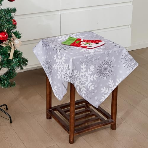 Weihnachtstischdecke, Tischdecke Weihnachten, Weihnachtsdeko Tisch Saisonnal Winter Tischdecke Küche Weihnachtsdecken für Tisch Dekoration Drinnen Party Dekor Abwaschbar (Schneeflocken, 85 * 85cm) von Bseical