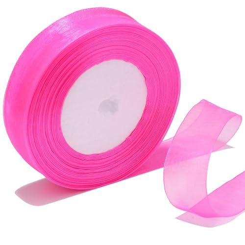 Bsikon Durchsichtiges Organzaband, 2,5 cm, 45,7 m, Hot Pink, Chiffonband für Geschenkverpackungen, Blumensträuße, Hochzeiten, Bastelarbeiten von Bsikon
