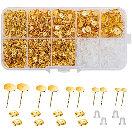 Edelstahl Ohrringe Stecker Flach Pad, Ohrstecker Rohlinge, Edelstahl Ohrstecker Rohlinge, Ohrstecker Flach Pad, Edelstahl Ohrstecker Flach Pad, für Ohrringe und Schmuckherstellung (Gold) von Bssowe