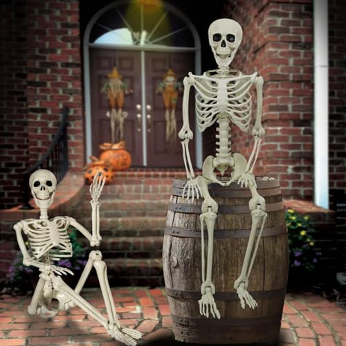 Bstalpine Halloween Skelett, 90cm Plastik-Skelett mit beweglichen Gelenken, Lebensgroßes Halloween-Skelett für Dekoration im Außenbereich, Innenräumen, Zuhause, Garten und Rasen von Bstalpine