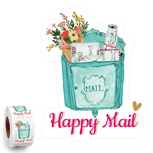 Bttwkco Happy Mail Aufkleber (500 Stück) niedliche Dankesaufkleber, Boutique-Verpackungsaufkleber, Versandbedarf für kleine Unternehmen, Blumen blau rosa Aufkleber von Bttwkco