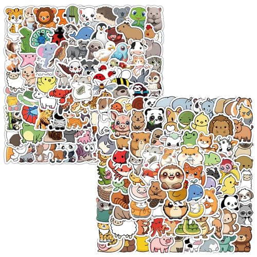 200 Stücke Tiere Aufkleber Kinder, Cute Cartoon Tiere Sticker Kinder,Vinyl Wasserdicht Aufkleber Pack Tier Stickers Set für Water Bottle Auto Skateboards Laptop Skateboard Motorrad für Teens Kinder von BuLKee