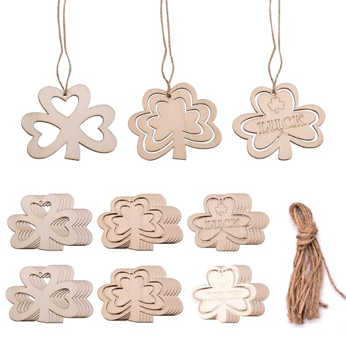 30 Stück St. Patrick's Day Geschenkanhänger,Irisches Festival Ornament,St. Patrick's Day Kleeblatt Holz Hängende Ornamente Good Luck Trefoil Anhänger Dekorationen für St. Patrick's Day von BuLKee