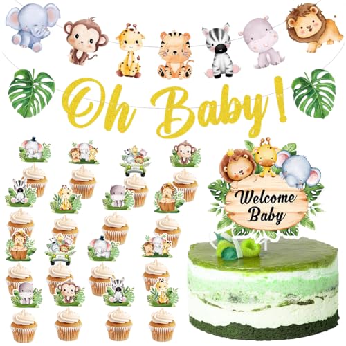 Cake Topper Geburtstag 19 Stück Waldtiere Tortendeko Oh Baby Cake Topper Tiger Dschungel Tier Cake Topper, Geburtstagsdekoration für Kinder von BuLKee