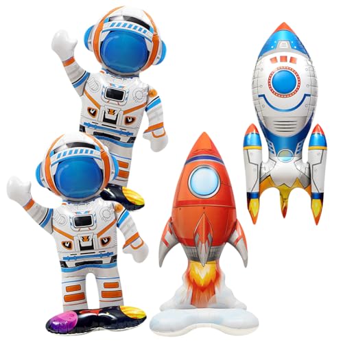 Weltraum Astronauten Folienballon,4 Stück Weltraum Themenballon,4D Rakete Raumschiff Ballon Raum Thema Aluminium Folie Ballon Outer Space Folienballon für Kinder Jungen Birthday Decorations von BuLKee