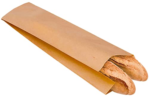 Brottasche für eine Bar und zwei Stäbe, 100 braune Papiertüten für Brot, Bäckerei, Baguette, Gebäck, Länge 55 cm (2 Stangen 55 x 12 + 6) von Buabi