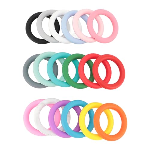 18 Pcs Silicone Beadable O Ring,65mm Round Silicone Loop with 2 Hole,Colorful Beadable Focal Frame Silicone Pendants for DIY Handicrafts Keychains Necklaces Hanging Ornament von Buachois