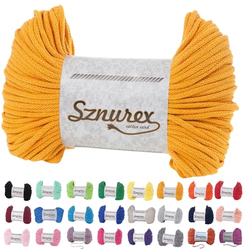 Makramee Garn 5mm x 100m Baumwollschnur Garn für Makramee-Schnur über 50 Farben Oeko-TEX Zertifiziert Baumwollkordel, Baumwollgarn mit Polyesterkern für DIY (Gelb, 5mm/100 Meter) von Bubble Brothers