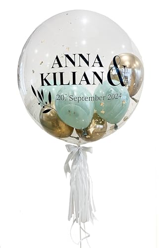 Bubble Fabrik - Personalisiertes Ballongeschenk: Durchsichtiger Heliumballon mit Bunten Ballons, Geschenk zur Hochzeit, Hochzeitsmitbringsel von Bubble Fabrik