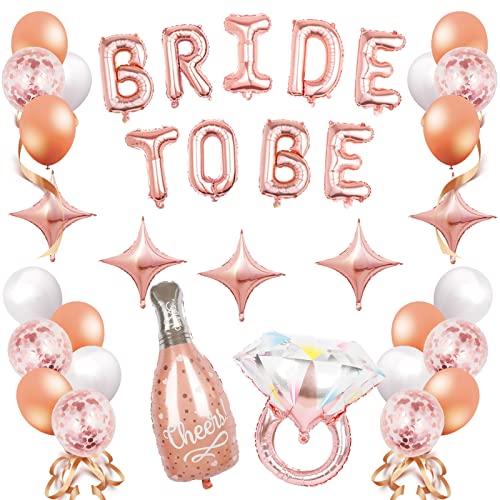 Bride to Be Deko Bride to Be Luftballons mit Roségold Konfetti Folienballon, Braut to Be Deko Accessoires JGA Deko für Junggesellinnenabschied Frauen Bachelorette Party Bridal Shower von Bubuny