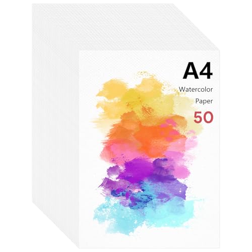 Bubuny 50 Blätter Aquarellpapier A4, Aquarellblock Aquarell Karten Blanko Dickes Watercolor Paper für Aquarelle Gouache Acryl Malen Zeichnen DIY Kunstwerke, 230g von Bubuny